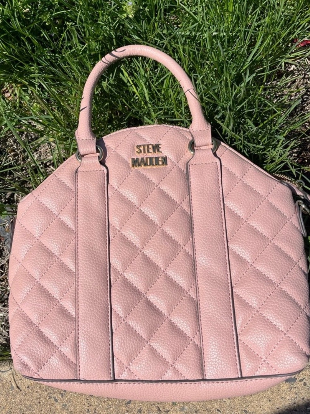 Steve Madden Quilted Blush Satchel with Gold Logo